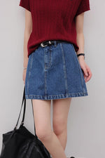 Load image into Gallery viewer, Line Denim Mini Skirt in Blue