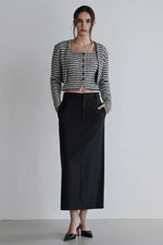 Load image into Gallery viewer, Korean Tweed Button Sleeveless Top// Cardigan Set in Grey/Black