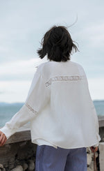 Load image into Gallery viewer, Lace Trim Oversized Shirt in White