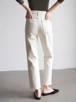 Load image into Gallery viewer, Straight Leg Stretch Cropped Jeans in Off White
