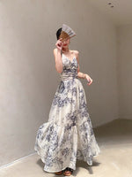 Load image into Gallery viewer, Floral Cami Flute Hem Dress in White/Blue