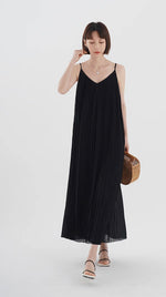 Load image into Gallery viewer, Pleated V Cami Maxi Dress in Black