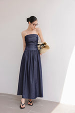 Load image into Gallery viewer, Chambray Bustier Maxi Dress in Navy