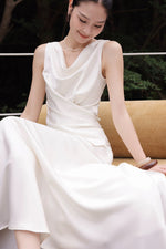 Load image into Gallery viewer, Satin Drape Wrap Top // Maxi Skirt in Cream