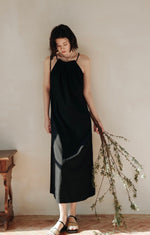 Load image into Gallery viewer, Ribbon Tie Maxi Dress in Black