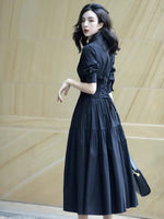 Load image into Gallery viewer, Corset Shirt Midi Dress in Black