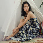 Load image into Gallery viewer, Drop Back Criss Cross Floral Dress in Navy