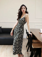 Load image into Gallery viewer, Floral Wrap Tie Dress in Black