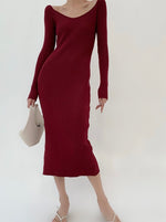 Load image into Gallery viewer, Knitted Ribbed Dress + Tie in Red