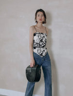 Load image into Gallery viewer, Printed Scarf Tie Camisole Top in White/Black