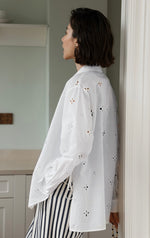 Load image into Gallery viewer, Eyelet Ribbon Tie Shirt in White