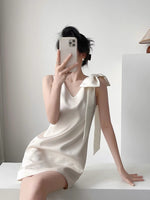 Load image into Gallery viewer, Satin Bow Pocket Mini Dress in White