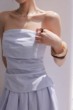 Load image into Gallery viewer, Linen Blend Gathered Bustier Top // Trousers // Maxi Skirt Set in Blue