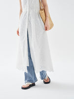 Load image into Gallery viewer, Floral Eyelet Midi Dress in White