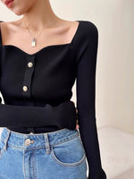Load image into Gallery viewer, Sweetheart Button Knitted Long Top in Black