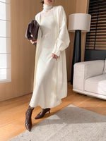 Load image into Gallery viewer, Turtleneck Panel Ribbed Maxi Dress in White