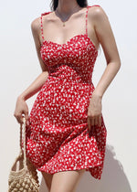Load image into Gallery viewer, Tenerife Floral Cami Tie Strap Mini Dress in Red