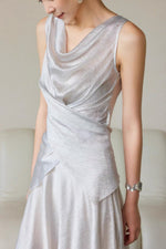 Load image into Gallery viewer, Textured Drape Wrap Top // Maxi Skirt in Silver