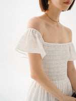 Load image into Gallery viewer, Off Shoulder Textured Pocked Maxi Dress in White