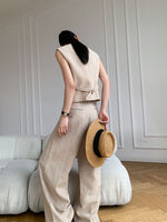 Load image into Gallery viewer, Mid Rise Wide Leg Linen Trousers in Khaki