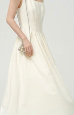 Load image into Gallery viewer, Square Neck Pleat Midi Dress in Cream
