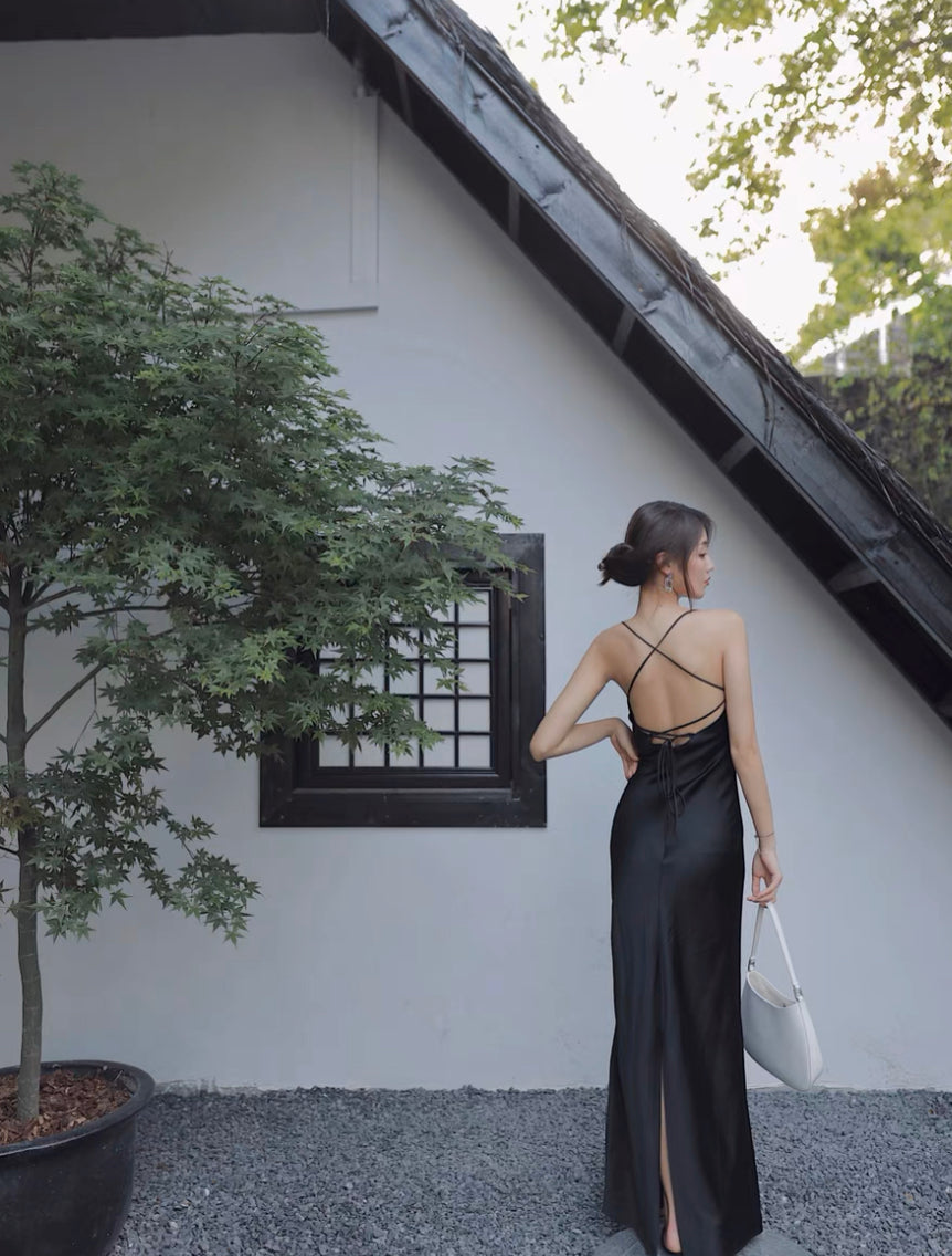 Cross Tie Back Maxi Dress in Black – LEXI + LOU