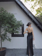 Load image into Gallery viewer, Cross Tie Back Maxi Dress in Black