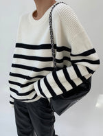 Load image into Gallery viewer, Oversized Ribbed Striped Sweater in White