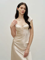 Load image into Gallery viewer, Satin Babydoll Top// Maxi Slip Skirt in Champagne Gold