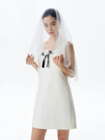 Load image into Gallery viewer, Bow Back Pocket Tailored Dress in White