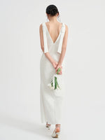 Load image into Gallery viewer, Drop Back Long Bow Gown in White