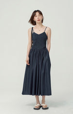 Load image into Gallery viewer, Textured Bodice Pocket Cami Dress in Navy