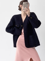 Load image into Gallery viewer, Long Boucle Pocket Jacket in Black