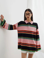 Load image into Gallery viewer, Oversized Striped Polo Top in Multi