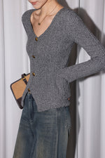 Load image into Gallery viewer, Textured Split Hem Top in Grey