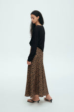 Load image into Gallery viewer, Leopard Bias Cut Slip Skirt in Brown