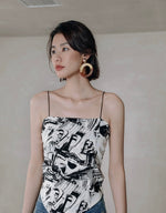 Load image into Gallery viewer, Printed Scarf Tie Camisole Top in White/Black