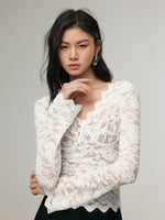 Load image into Gallery viewer, Long Sleeve Lace Top in White