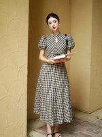 Load image into Gallery viewer, Checked Blouson Pankou Dress in Black