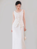 Load image into Gallery viewer, Tailored Maxi Sleeveless Suit Dress in White