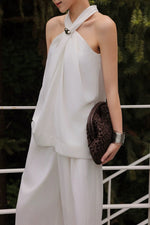 Load image into Gallery viewer, Halter Embellished Top // Trousers Set in Off White