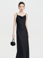 Load image into Gallery viewer, Bias Cut Drape Maxi Slip Dress in Black