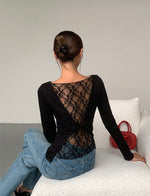 Load image into Gallery viewer, Lace Back Long Sleeve Top in Black