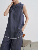 Load image into Gallery viewer, Chambray Pankou Top // Trousers Set in Blue