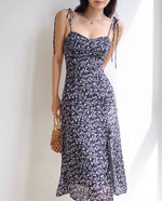 Load image into Gallery viewer, Admiral Floral Cami Tie Slit Midi Dress in Navy