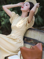 Load image into Gallery viewer, Puff Sleeve Midi Dress in Yellow