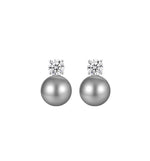 Load image into Gallery viewer, Diamante Grey Pearl Stud Earrings