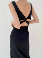 Load image into Gallery viewer, Cutout Twist Back Slit Dress in Black