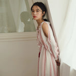 Load image into Gallery viewer, Cutout Sleeve Maxi Dress in Red/White