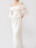 Load image into Gallery viewer, Off Shoulder Lace Flute Top in White